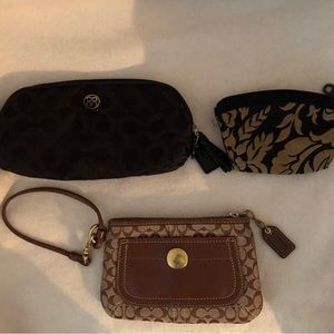 Coach Signature Collection zipper pouch AND Coach fabric&brown leather wristlet.